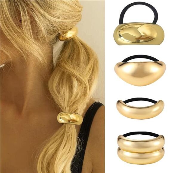 Gold Metal Hair Ties | Durable Alloy & Strong Elastic | Chic Everyday Accessory - Picture 1 of 2